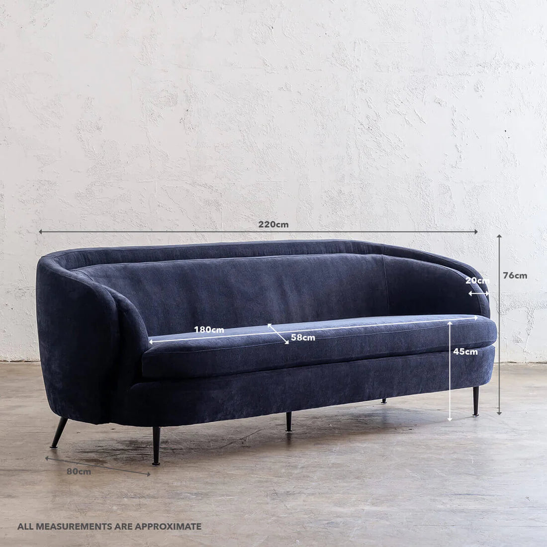 3 Seater Curve Luxurious Sofa Blue