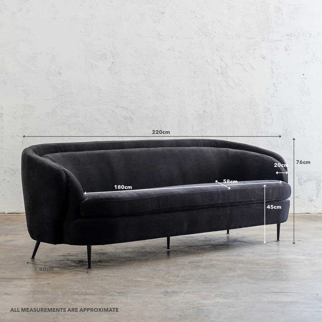 3 Seater Curve Luxurious Sofa Black